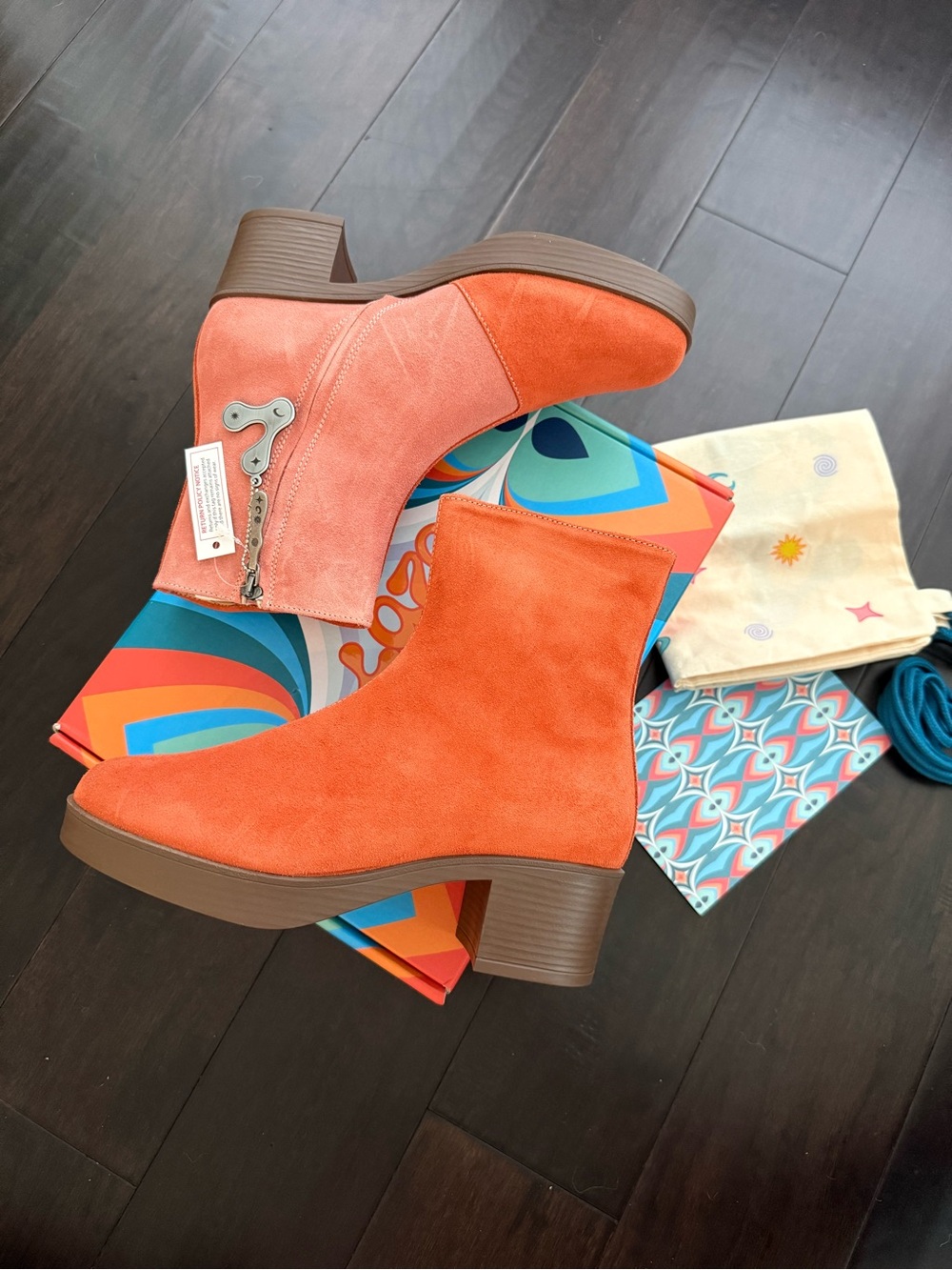LAZO Siren Suede Ankle Boots in Orange and Andromeda Pink